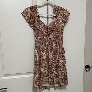 Olivaceous Brown Floral Mini Dress